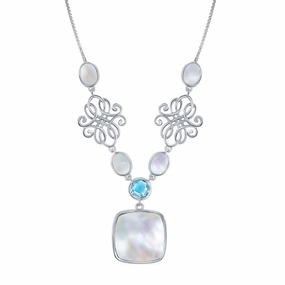 Women's Necklace - Sterling Silver MOP and Blue Topaz Designed | SMM-6937