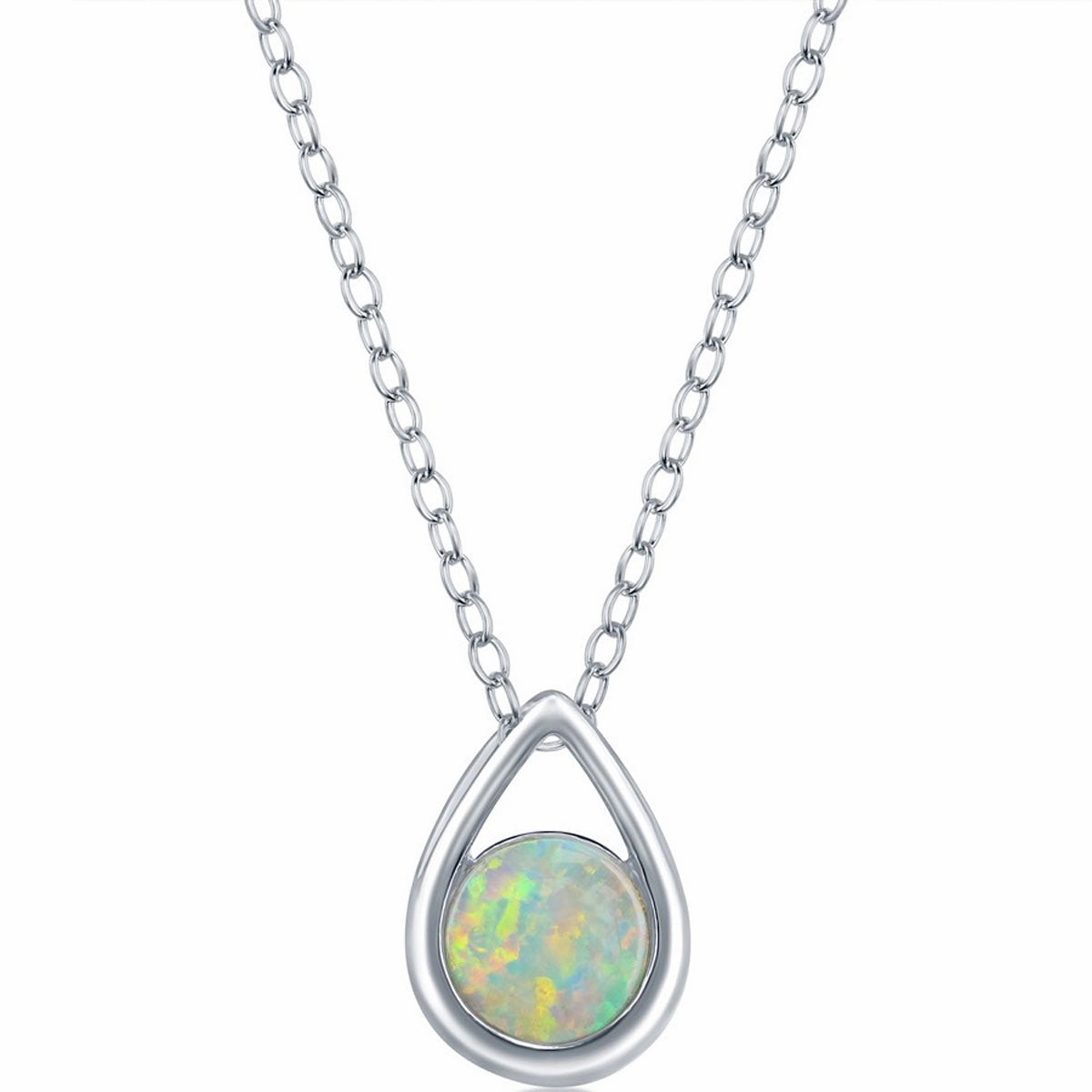 Women's Necklace - Sterling Silver Opal October Birthstone Pear-shaped | M-6896