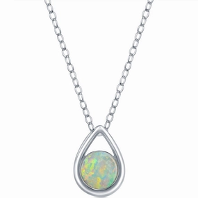 Women's Necklace - Sterling Silver Opal October Birthstone Pear-shaped | M-6896
