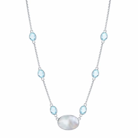 Women's Necklace - Sterling Silver Oval MOP and Round Blue Topaz | SMM-6328