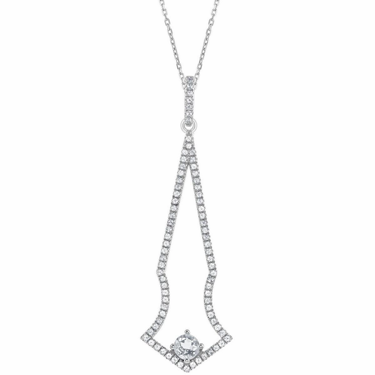 Women's Necklace - Sterling Silver Thin Long Open White Topaz | BLK-7534