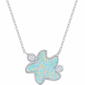 Women's Necklace - Sterling Silver White Inlay Opal and CZ Starfish | M-6860