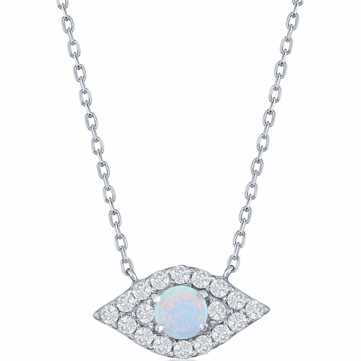 Women's Necklace - Sterling Silver White Opal and CZ Evil Eye | M-6881