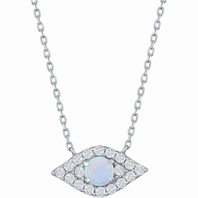 Women's Necklace - Sterling Silver White Opal and CZ Evil Eye | M-6881
