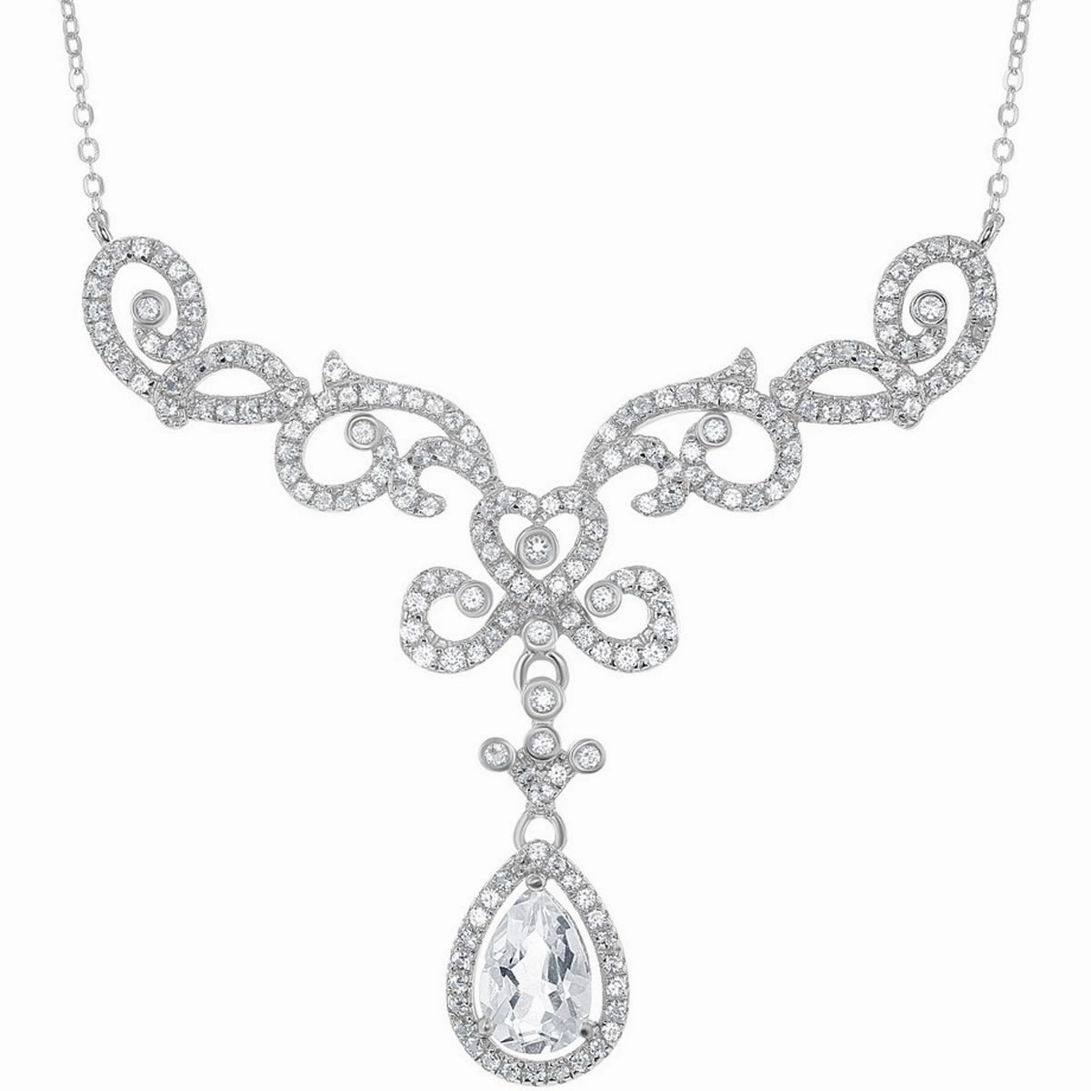 Women's Necklace - White Topaz Elaborate Designed Teardrop | BLM-5547