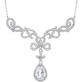 Women's Necklace - White Topaz Elaborate Designed Teardrop | BLM-5547