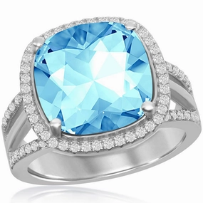 Women's Ring - CZ and Cushion Aqua Swarovski Element, Size 8 | BLW-2416-8
