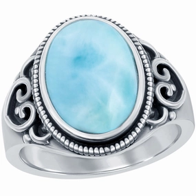 Women's Ring - Oval Larimar Filigree Design, Size 8 | W-2681-8