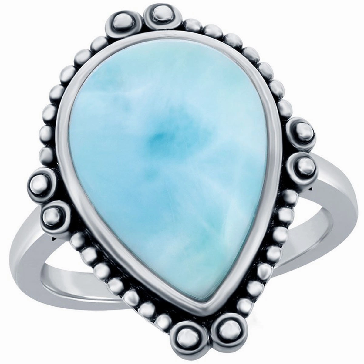 Women's Ring - Pear-Shaped Larimar Oxidized, Size 9 | W-2678-9