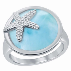 Women's Ring - Silver Round Larimar Starfish, Size 9 | W-2675-9