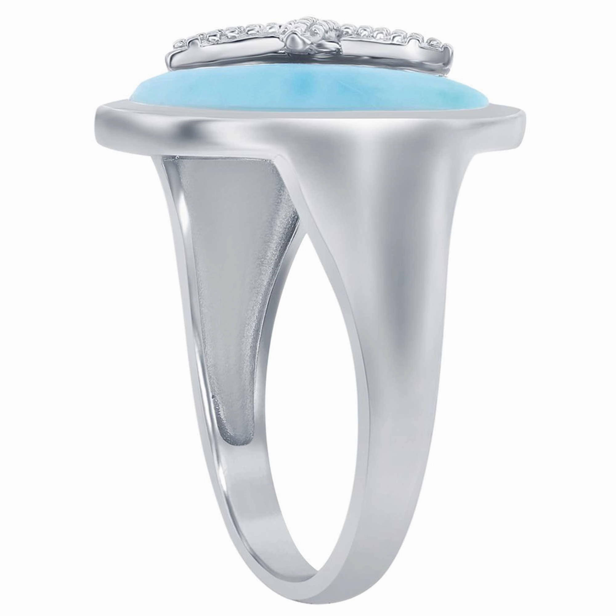 Women's Ring - Silver Round Larimar Starfish, Size 9 | W-2675-9