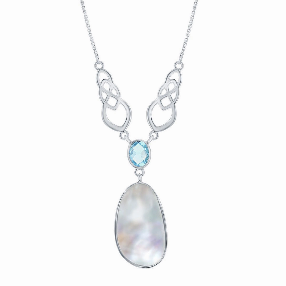Women's Y Necklace - Sterling Silver MOP with Blue Topaz Designed | SMM-6329