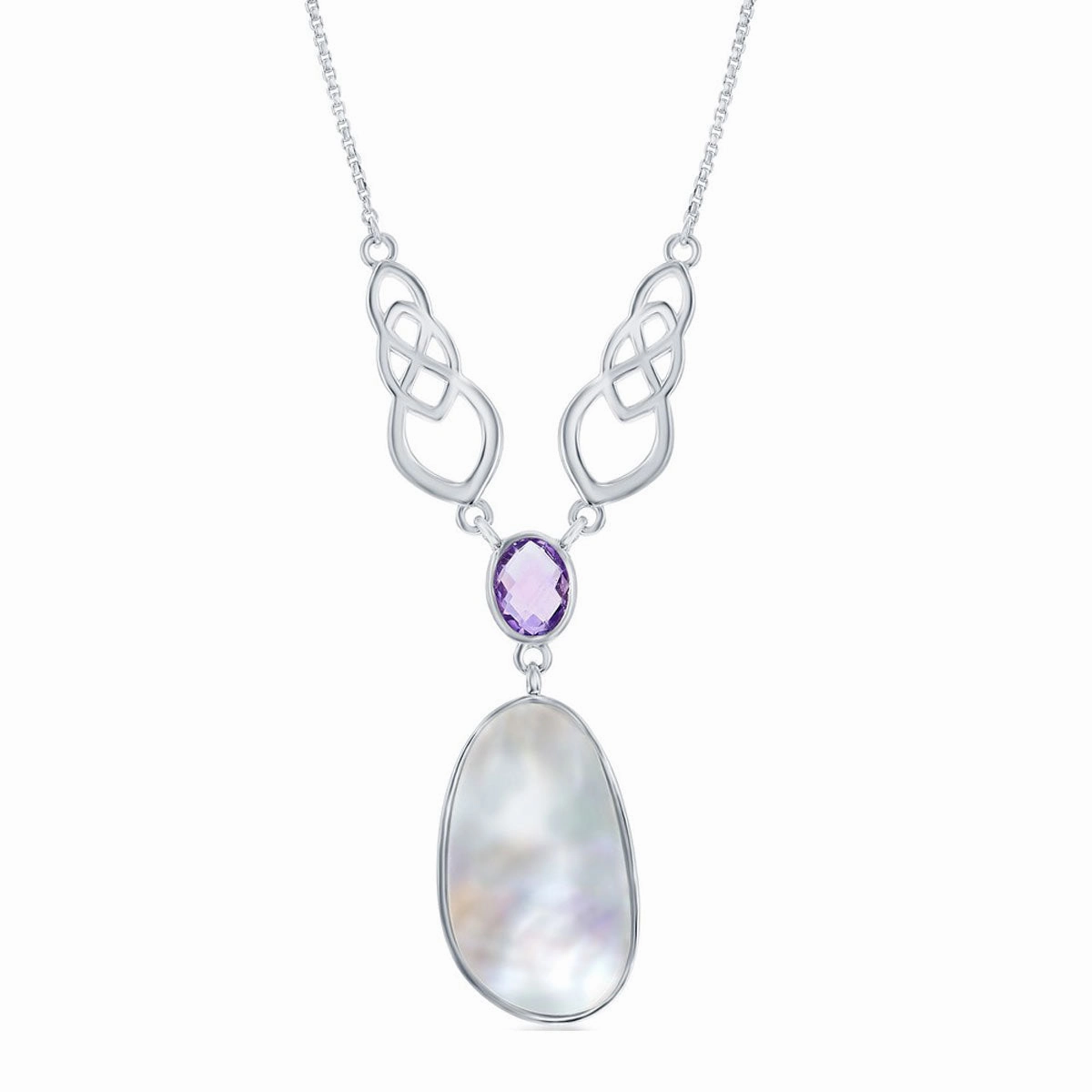 Women's Y Necklace - Sterling Silver MOP with Oval Amethyst Designed | SMM-6330