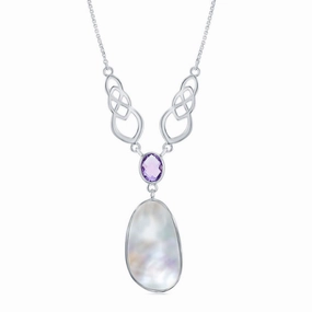 Women's Y Necklace - Sterling Silver MOP with Oval Amethyst Designed | SMM-6330